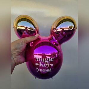 Disneyland Magic Key Mickey Popcorn Bucket Pink Metallic